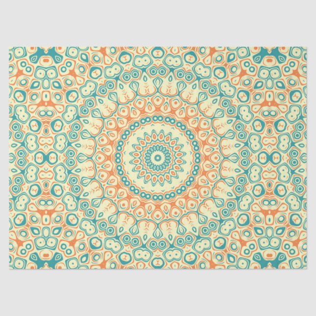 Tropisches Aquamarines und Orange Mandala Muster Seidenpapier (Vorderseite)