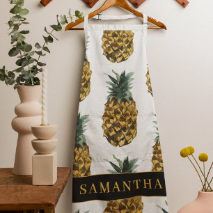 Tropisches Aquarell-Ananas-Muster mit Namen Schürze