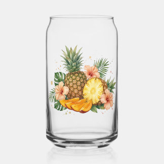 Tropisches Aquarell-Ananas und Hibiskus-Blumenmust Dosenglas