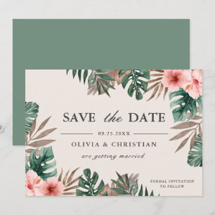 Tropisches Aquarell Grün Monstera Florales Hochzei Save The Date