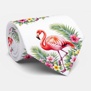 Tropisches Aquarell Rosa Flamingo Floral Hawaiian Krawatte