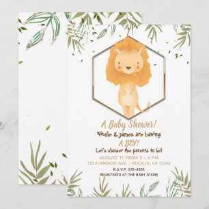 Tropisches Aquarell Süße Löwen Jungen Babyparty Einladung