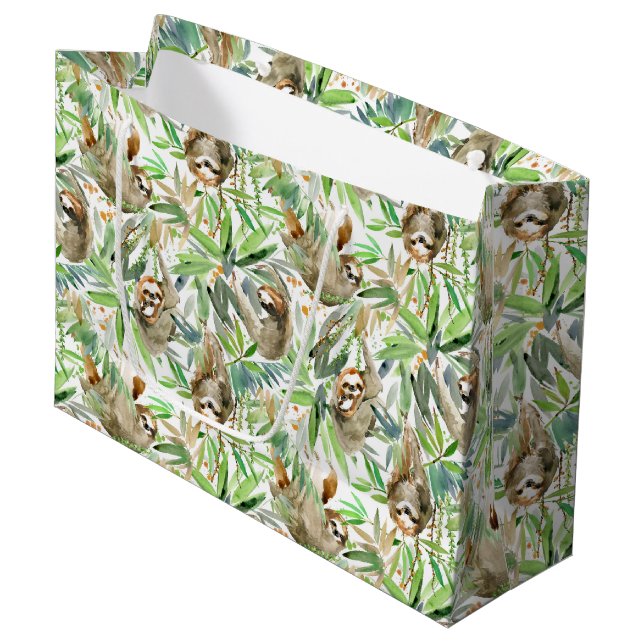 Tropisches Aquarell-Trägheits-Muster Große Geschenktüte (Vorderseite Schrägansicht)