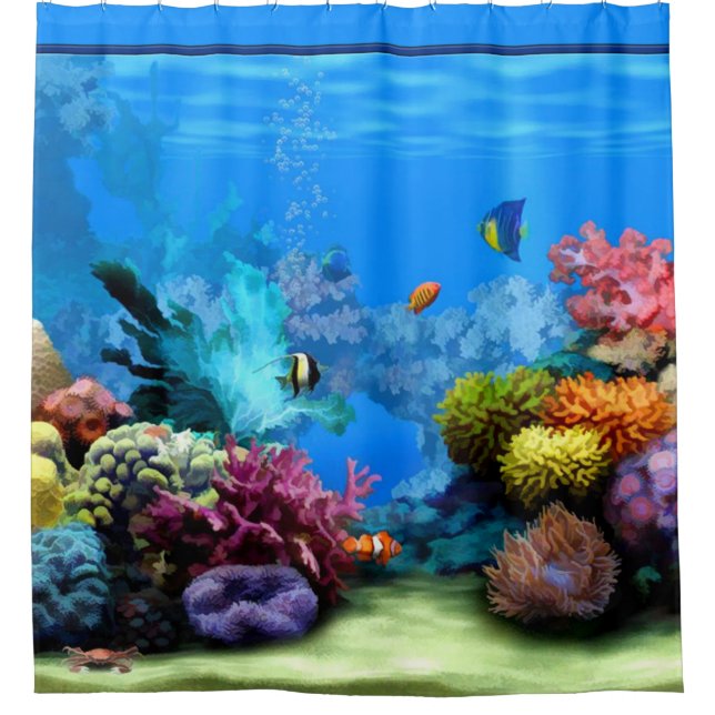 Tropisches Aquarium mit bunten Fischen und Koralle Duschvorhang (Vorderseite)