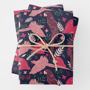 Tropisches Ara-Papageien-Blattmuster Geschenkpapier Set