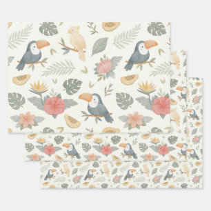 Tropisches Baby-Shower-Geschenkpapier Flachblätter Geschenkpapier Set