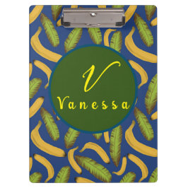 Tropisches Banana Blue Leaf Monogram Script Klemmbrett