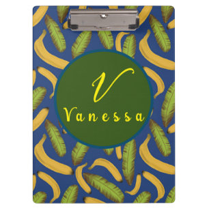 Tropisches Banana Blue Leaf Monogram Script Klemmbrett