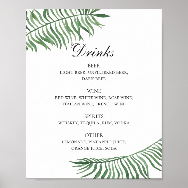 Tropisches Bar für Hochzeitsalkohol. Aquarell Poster (Vorne)