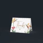 Tropisches Bat Mitzvah Floral Watercolor Goldenes  Dankeskarte<br><div class="desc">Vergewissern Sie sich, dass Ihr Lieblings-Bat Mitzvah ihre Wertschätzung für alle, die ihre Meilenstein-Veranstaltung unterstützt! Verschicken Sie diese ausgeklügelte, personalisierte Dankeschön-Karte! Stilvolle, atemberaubende, farbenfrohe, tropische Wasserfarbenvögel paradiesischer Blume, Imitate goldgeschriebene Schrift, Star of David und Glitzer Punkte, zusammen mit dem Frühling grünen modernen Sans Serif Typ, überlagern einen weißen Hintergrund. Zusätzliche...</div>