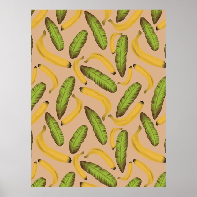 Tropisches Beige Bananenleaf Muster Poster (Vorne)