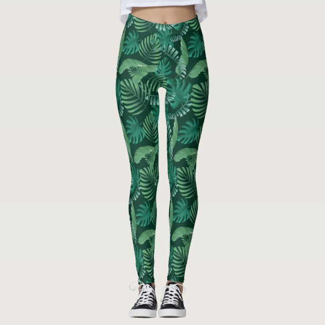 Tropisches belaubtes Druck-Leggings-Grün Leggings (Vorderseite)