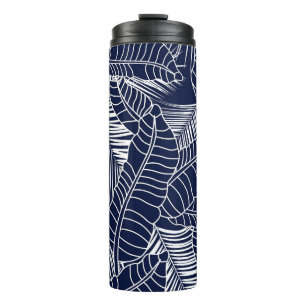 Tropisches Blatt, marineblau Thermosbecher