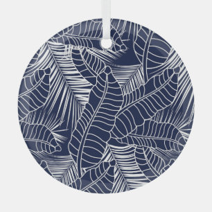 Tropisches Blatt, marineblaue Hintergrund Ornament Aus Glas