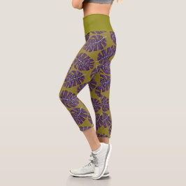 Tropisches Blatt Monstera Grün Lila Capri Leggings