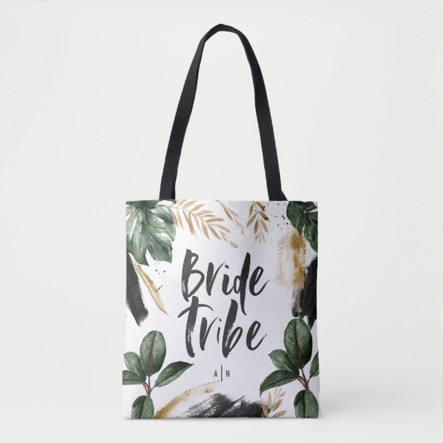Tropisches Blatt und Typografie des Brautstammes Tasche (Vorderseite)