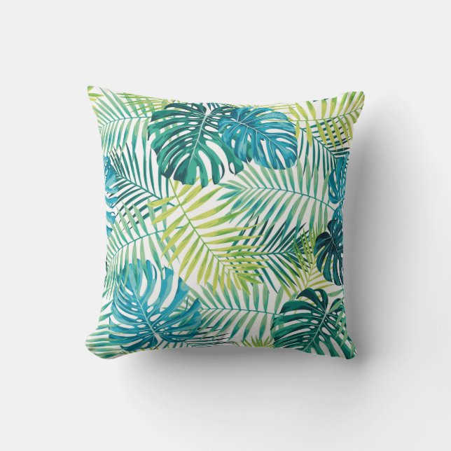Tropisches Blattdesign mit grüner/blauer Palme und Kissen (Vorderseite)