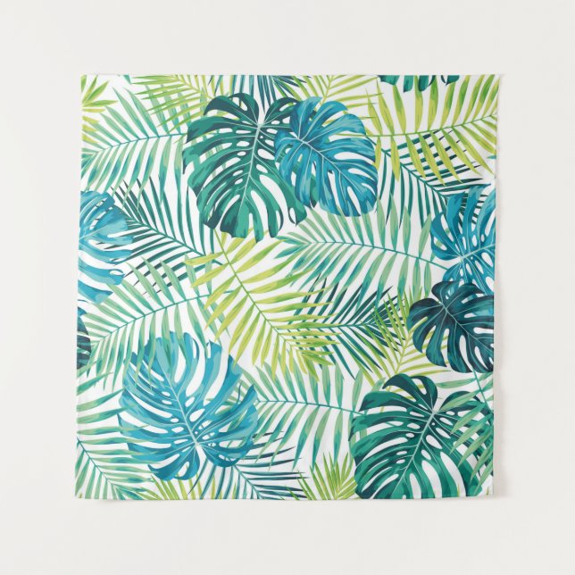 Tropisches Blattdesign mit grüner/blauer Palme und Wandteppich (Vorderseite)