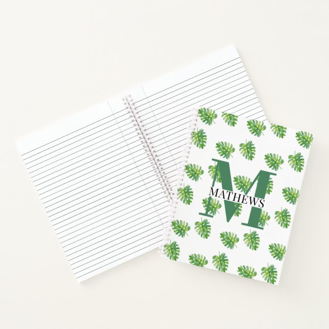 Tropisches Blätter-Monogramm-Muster Notizbuch (Innenseite)