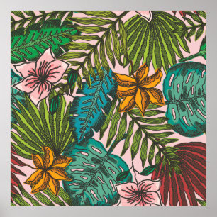 Tropisches Blätter-Muster - Boho-Blumendekor Poster