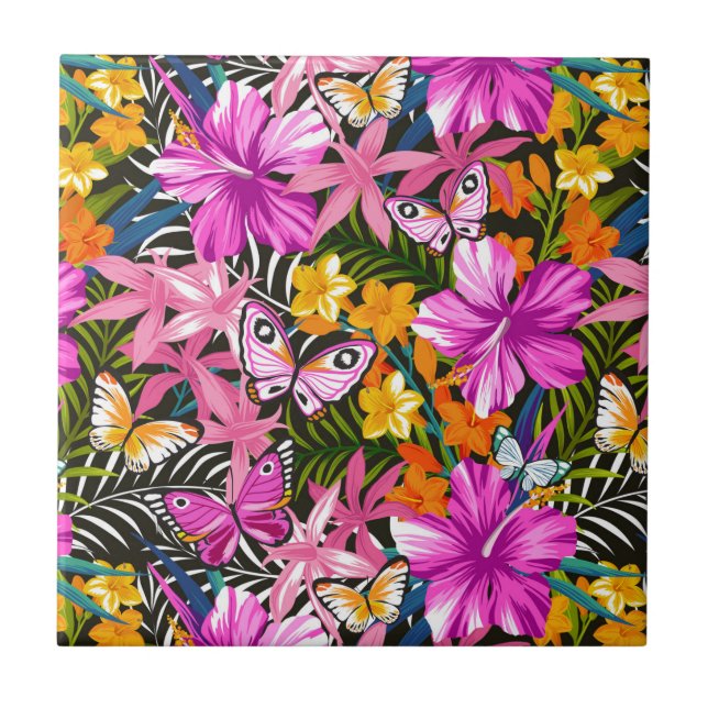 Tropisches Blätter und Blumen Fliese (Vorderseite)