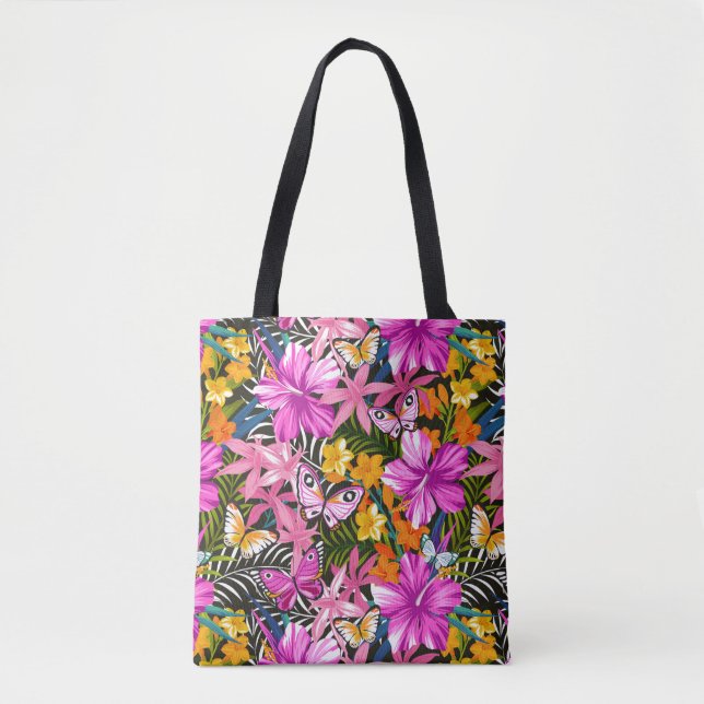 Tropisches Blätter und Blumen Tasche (Vorderseite)