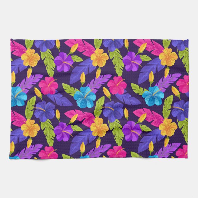Tropisches Blätter- und Blumenmuster-23857 Geschirrtuch (Horizontal)