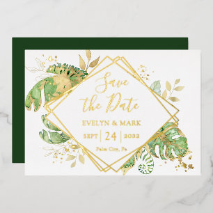 Tropisches Blattgold-Folie 'Save the Date' Folieneinladung