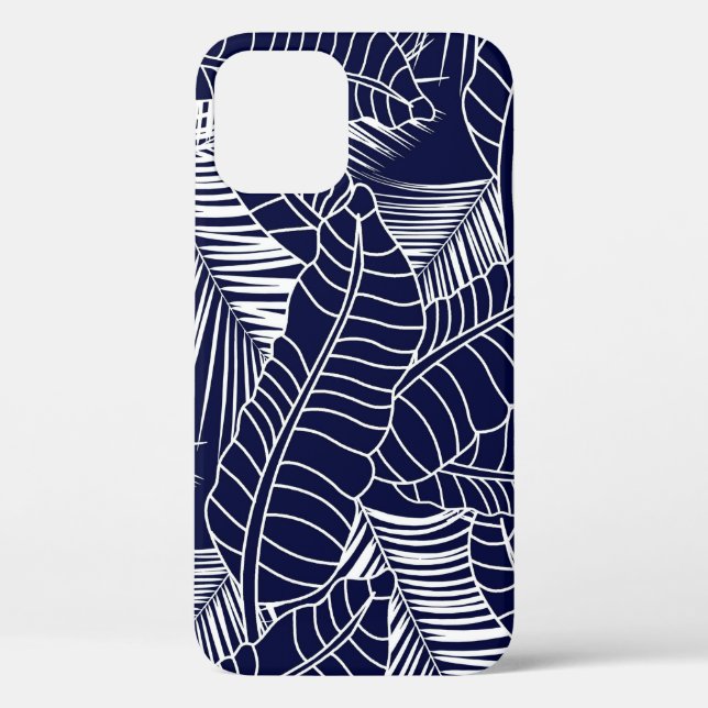 tropisches Blattmuster auf marineblau Hintergrund Case-Mate iPhone Hülle (Rückseite)