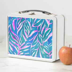 Tropisches Blattmuster Blau Pink  Metall Brotdose