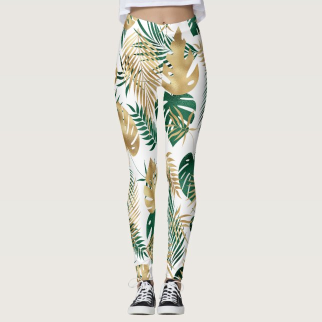 Tropisches Blattmuster  Leggings (Vorderseite)