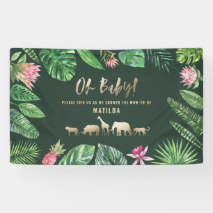 Tropisches Blattwerk + Goldtiere Babydusche Party Banner