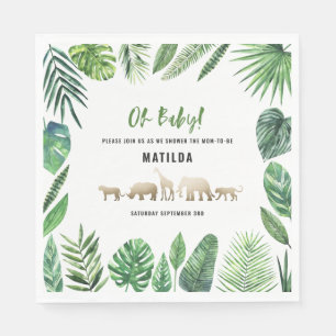Tropisches Blattwerk + Goldtiere Babydusche Party Serviette