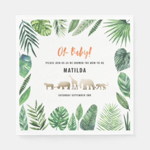 Tropisches Blattwerk + Goldtiere Babydusche Party Serviette
