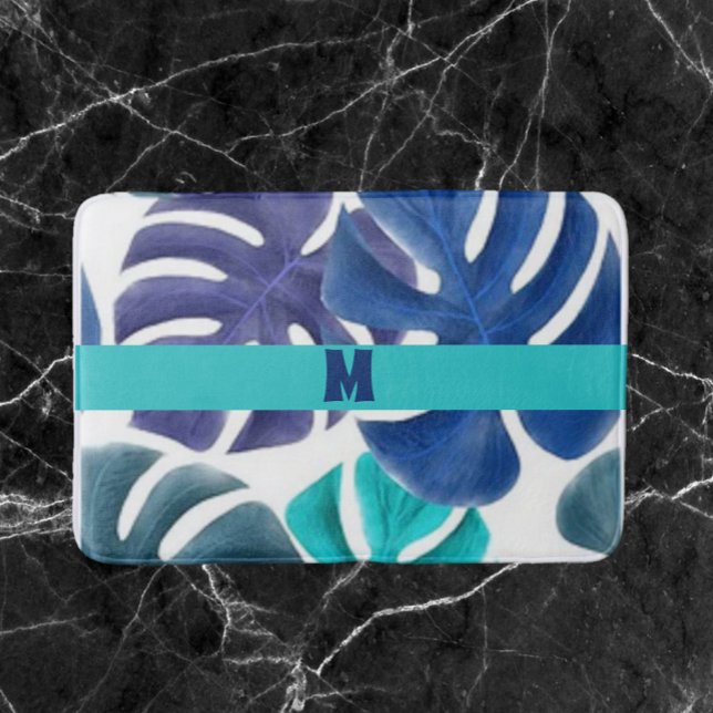 Tropisches Blau und Lila Palmen Badematte (Von Creator hochgeladen)