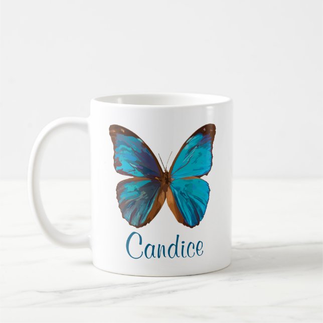 Tropisches Blau und türkisfarbene Schmetterlinge Kaffeetasse (Links)