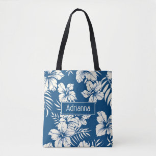 Tropisches Blau und Weiße Blumen Tasche