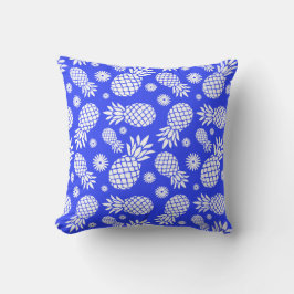 Tropisches blaues Kissen der grafischen Blumen der