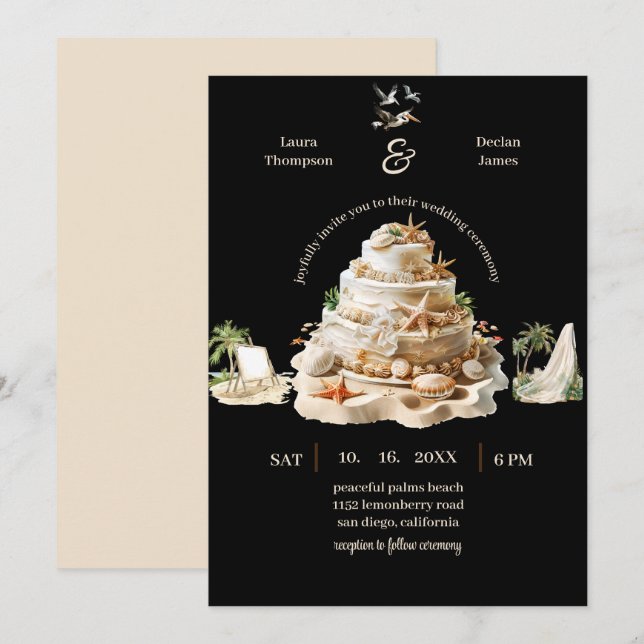 Tropisches Bliss | Personalisierter Hochzeitstorte Einladung (Vorne/Hinten)