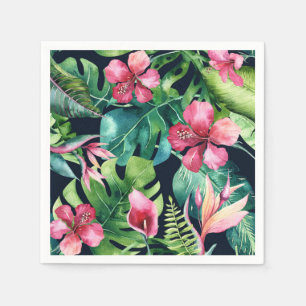 Tropisches Blumen-Hibiskus- und Palmwedel-Hawaiian Serviette