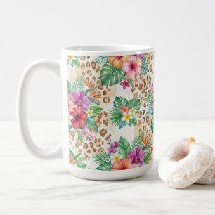 Tropisches Blumen-Leoparden-Druckmuster Kaffeetasse