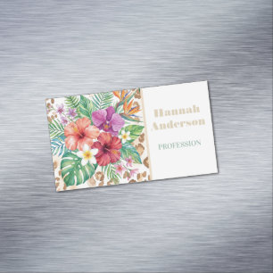 Tropisches Blumen-Leoparden-Druckmuster Magnetische Visitenkarte