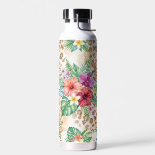 Tropisches Blumen-Leoparden-Druckmuster Trinkflasche