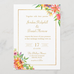 Tropisches BlumenAquarell-schicke Sommer-Hochzeit Einladung