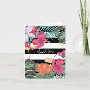 Tropisches BlumenBlumen-Blätter-Schwarz-weiße Dankeskarte