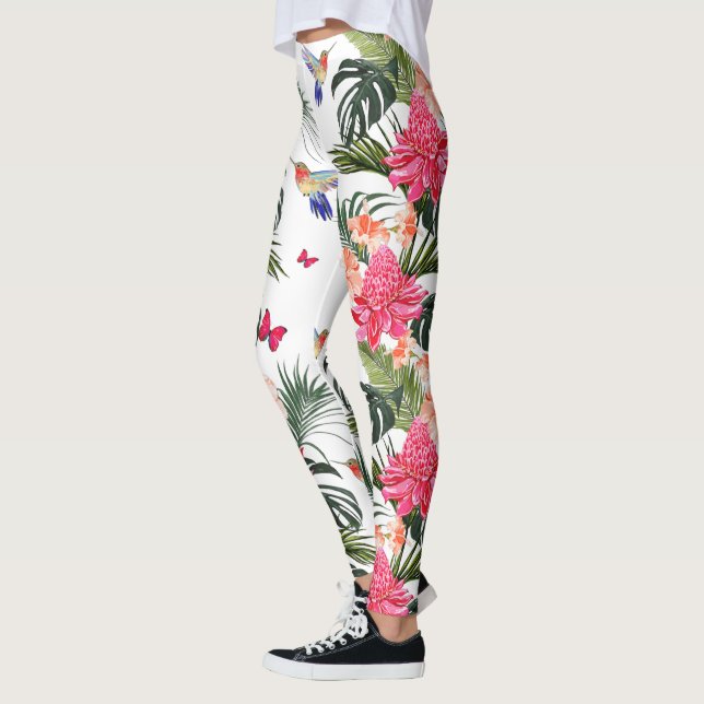 Tropisches Blumendesign, Vögel, Schmetterlinge Leggings (Links)