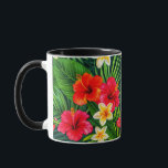Tropisches Blumengeschenk - farbenfroher Hibiskus Tasse<br><div class="desc">Lassen Sie sich von dieser atemberaubenden Tasse mit tropischen Blumen verzaubern! Diese Keramik Tasse mit ihrem lebhaften Hibiskus, der Plumeria und den üppigen grünen Blätter eignet sich hervorragend, um Ihrem Kaffee oder Tee eine Touch Paradies hinzuzufügen. Ein nachdenkliches Geschenk zum Geburtstag, Muttertag, Jubiläum oder jeden besondere Anlass. Ideal für Naturliebhaber,...</div>