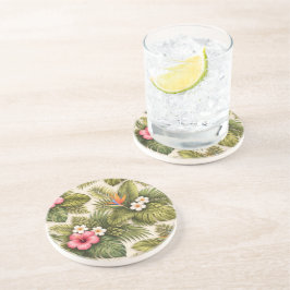 Tropisches Blumenmuster – Hibiskus, Monstera  Getränkeuntersetzer