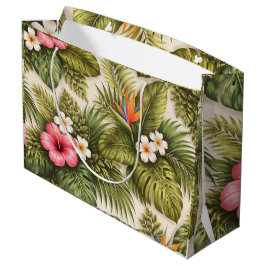 Tropisches Blumenmuster – Hibiskus, Monstera  Große Geschenktüte