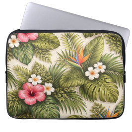 Tropisches Blumenmuster – Hibiskus, Monstera  Laptopschutzhülle